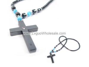 Colored Opal Beads Hematite Cross Pendant Beads Stone Chain Choker Fashion Women Necklace